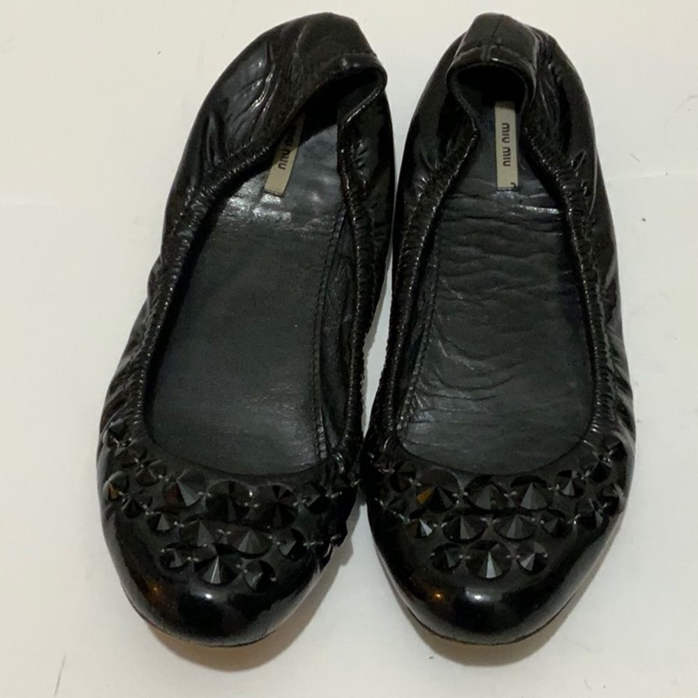 Miu Miu Patent black  Rhinestone Ballerina Flats 37